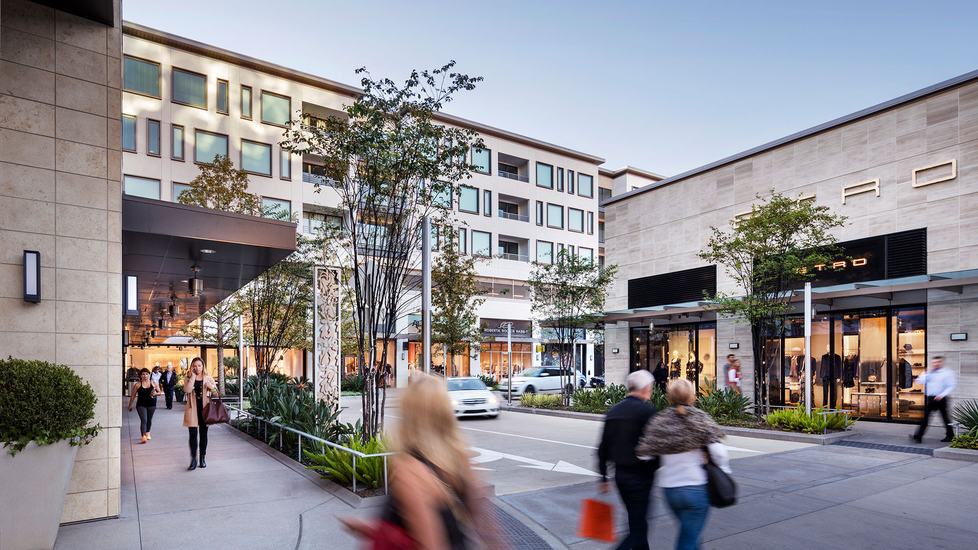 An exterior view of a retail center in Houston
