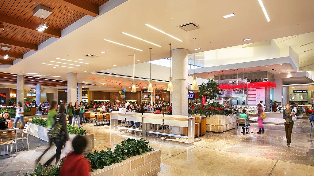 A group of people in a mall.
