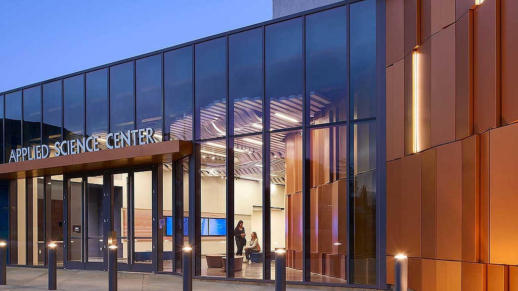 A building with glass windows.