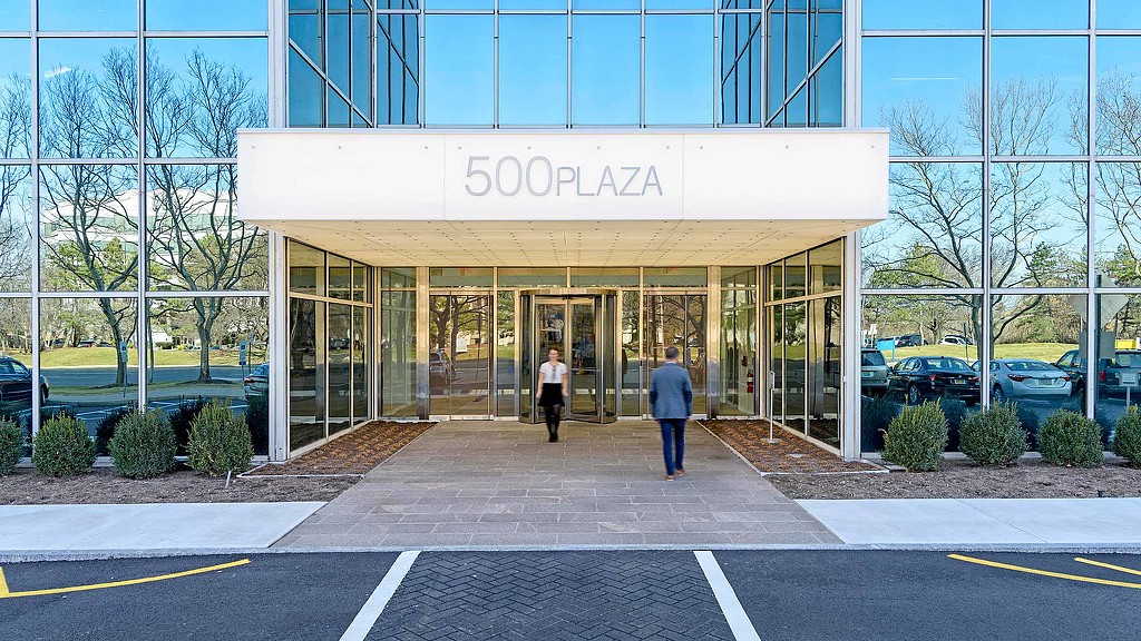 A building with glass windows.