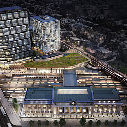A high angle view of buildings.