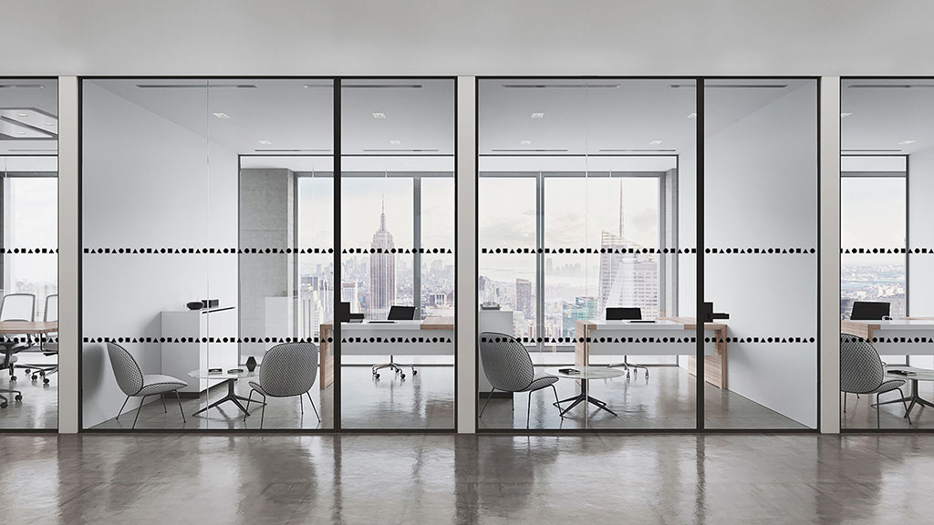 Glass graphics for a workplace interior