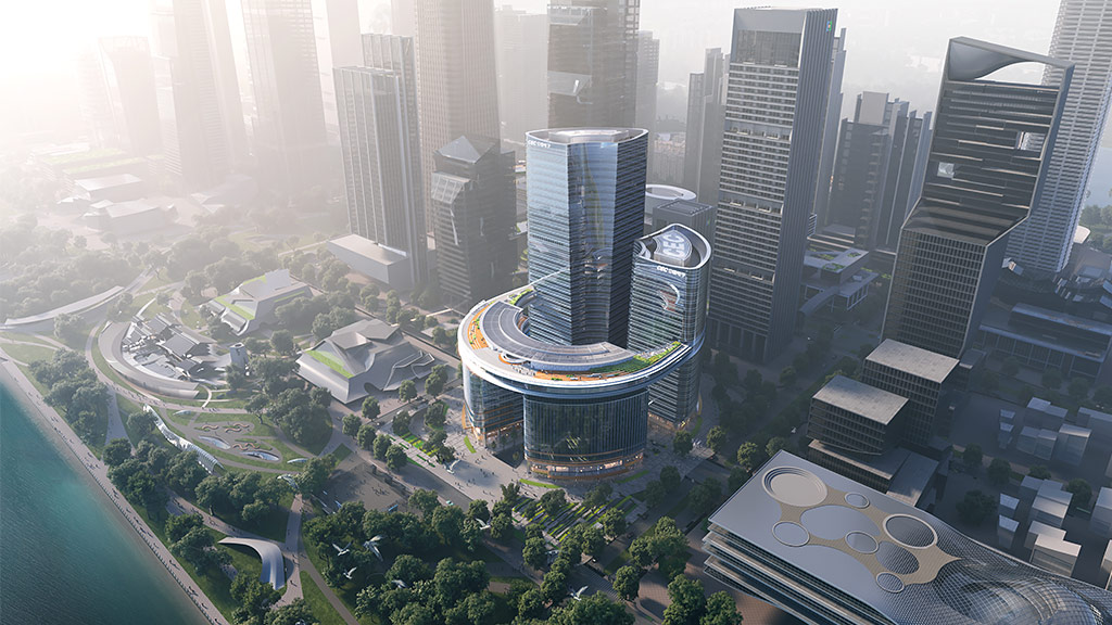 CEC Vanke Shenzhen Bay Headquarters aerial rendering