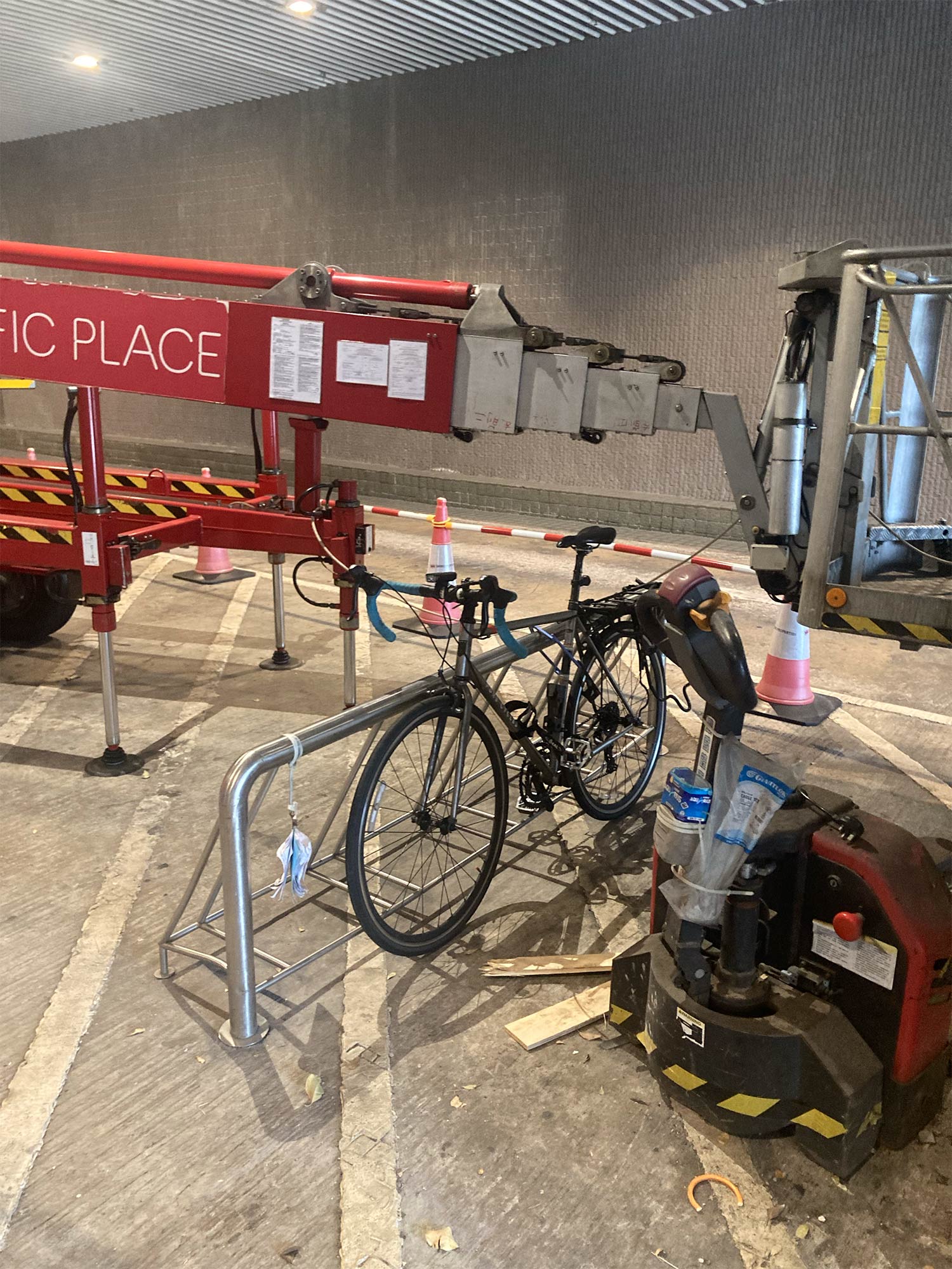 A bicycle parked in Pacific Place garage