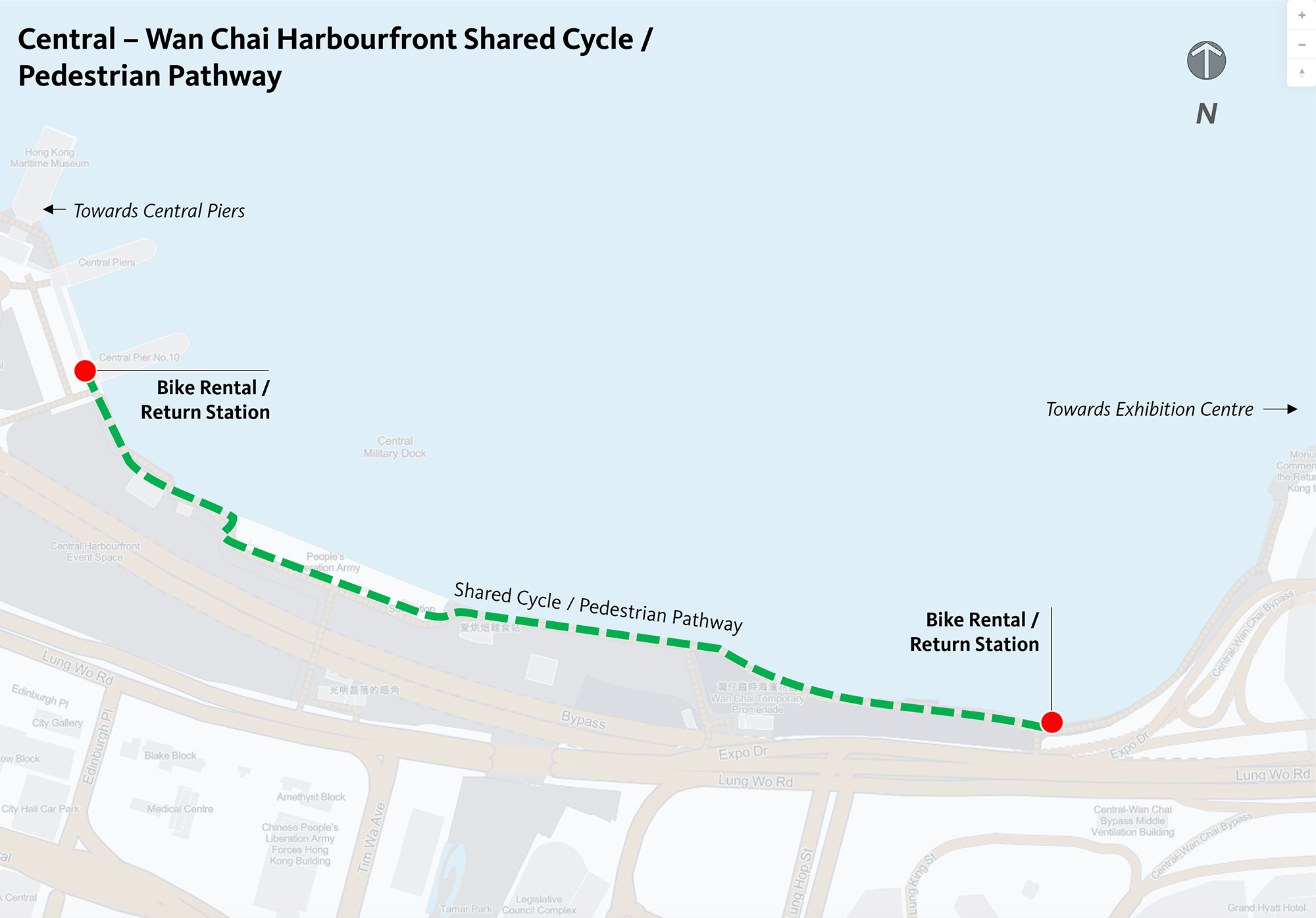 Central – Wan Chai Harbourfront Shared Cycle / Pedestrian Pathway map