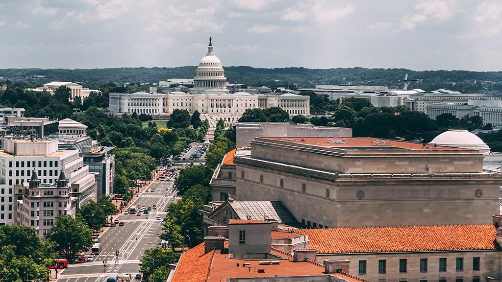 Government buildings aerial view