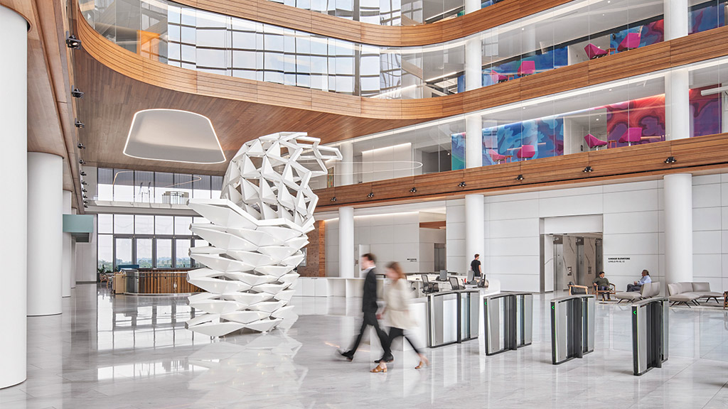 Capital One McLean Block A lobby with white sculpture