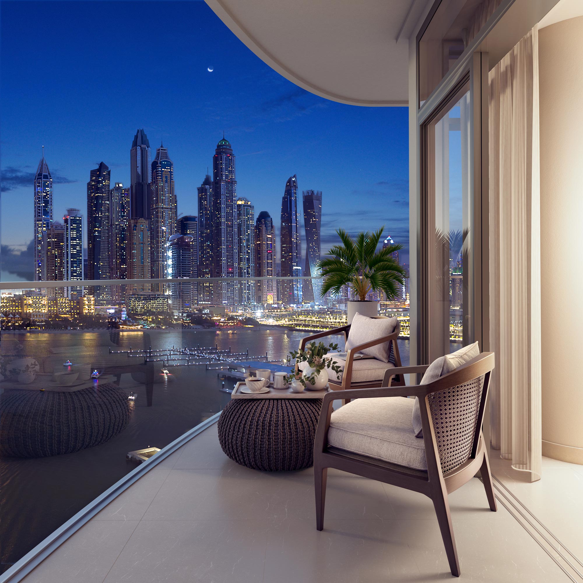 A balcony overlooking a city.