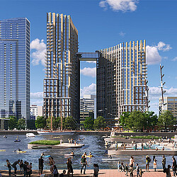Harborplace, Baltimore, Maryland, a masterplan designed by Gensler shows an activated waterfront with people.