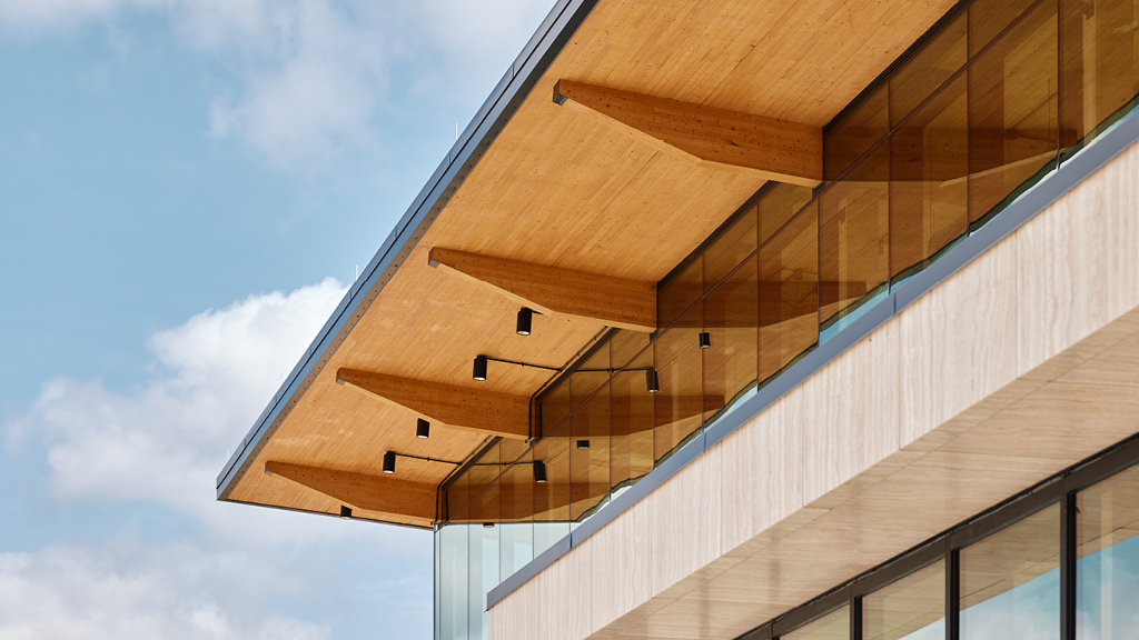Close-up of First United Bank Moore Oklahoma mass timber roof