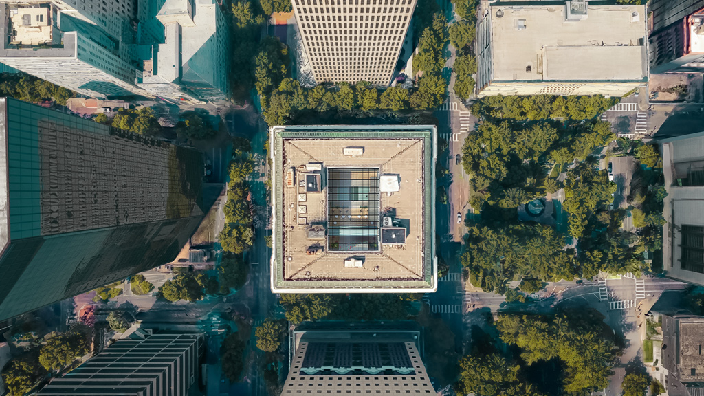 A high angle view of buildings.